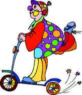 clown rides a scooter
