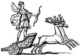 painted Artemis riding in a chariot