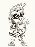 Black and white drawing of the "Cool Dude" clipart