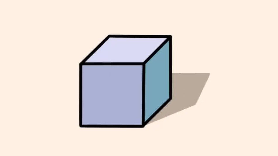 drawn gray cube on a pale pink background