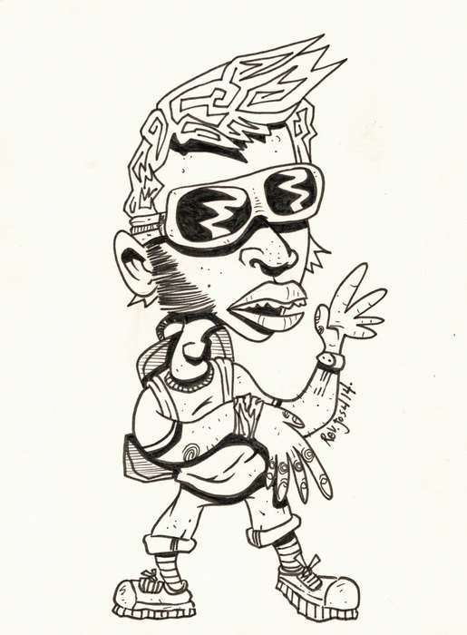 Black and white drawing of the 'Cool Dude' clipart