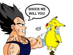 Dragon Ball Z holds Pokemon by throat