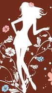 white silhouette of a girl on a brown background with flowers