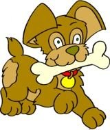 cartoon puppy with bone in teeth