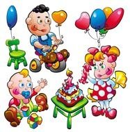 cartoon kids on first birthday party