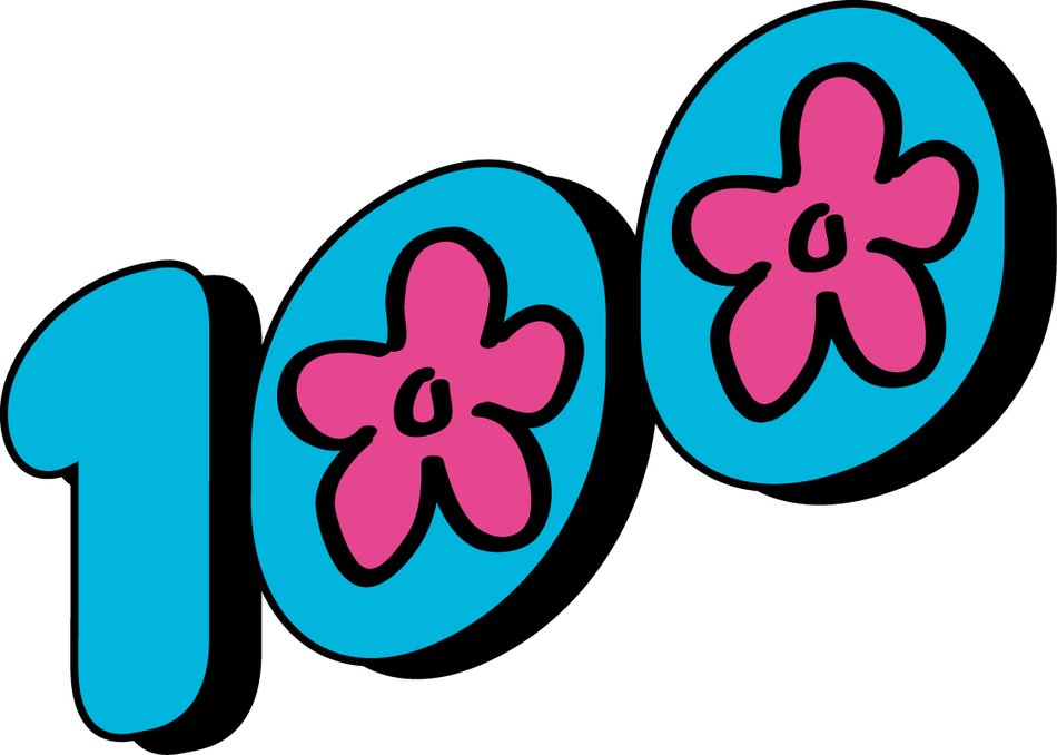 blue '100' in flowers