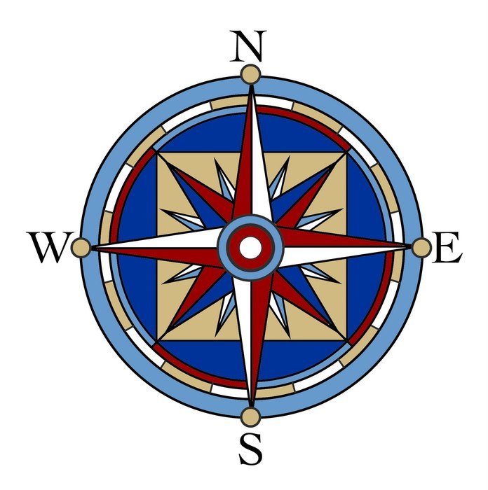 drawn multicolored compass and wind rose