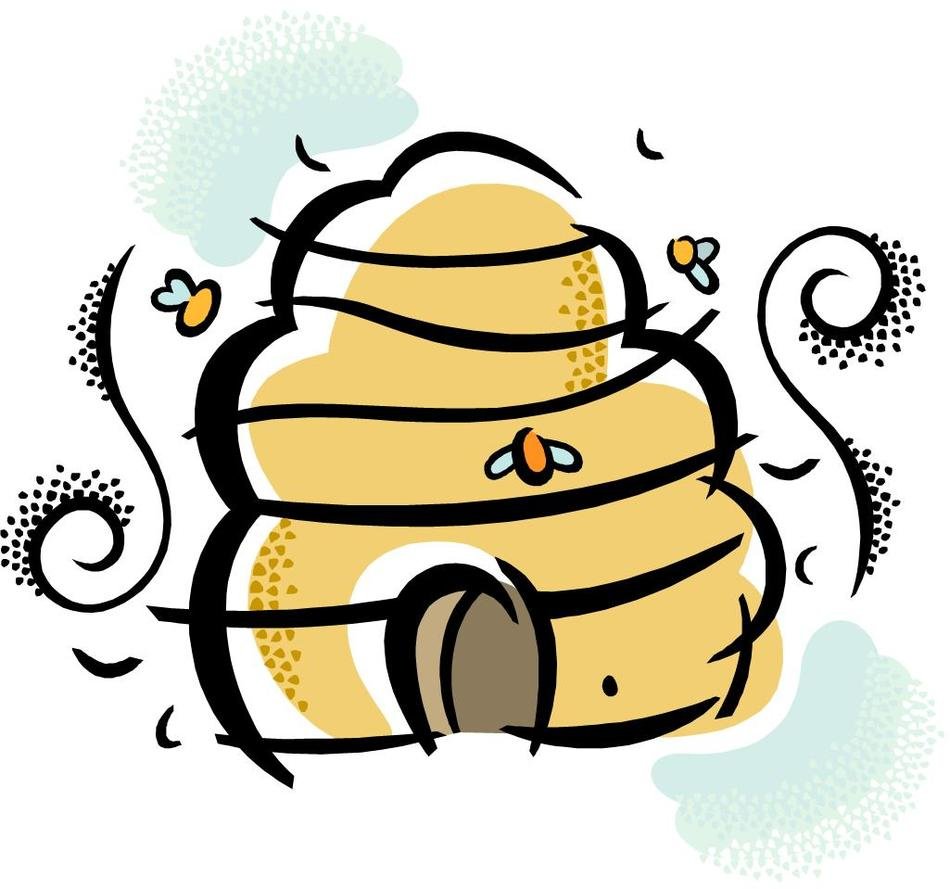 Cartoon Bee fly around Hive