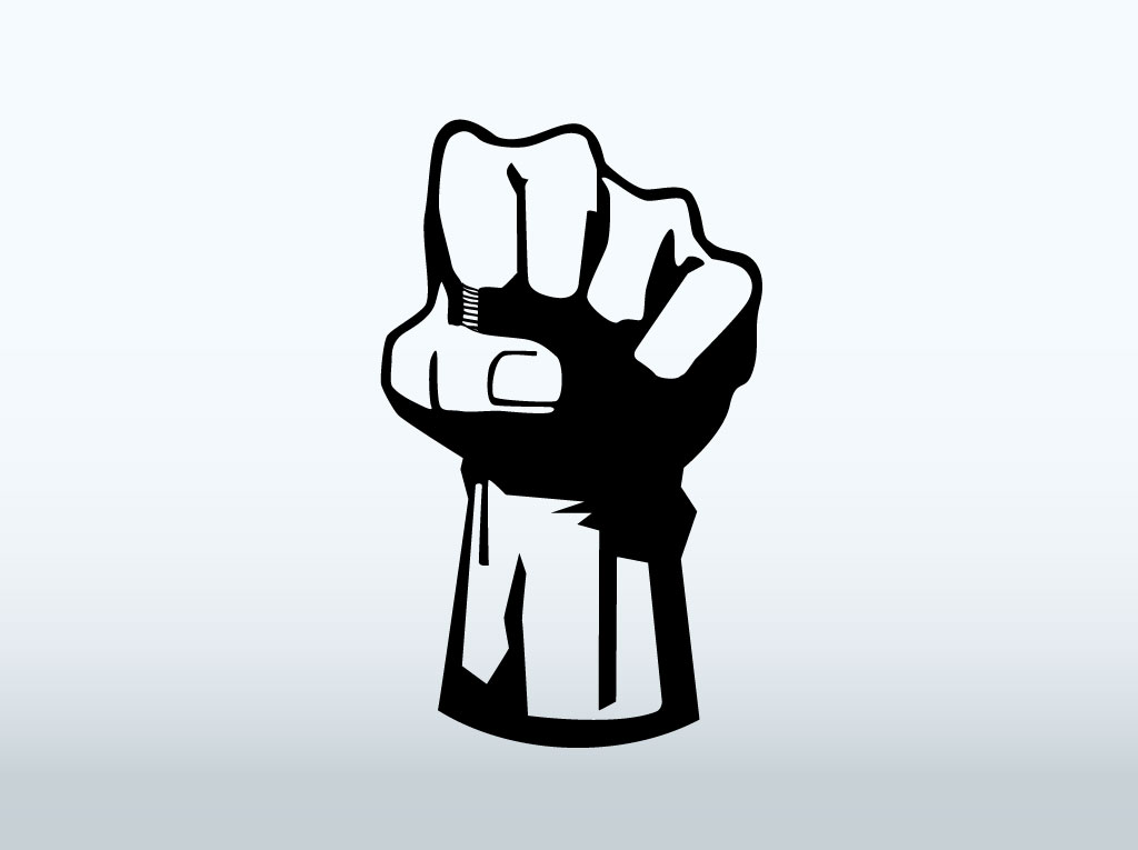 Black and white drawing of the power fist clipart free image download