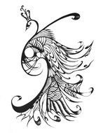 Peacock, black and white line art