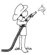Firefighter, child boy with hose, Clip Art, Black And White