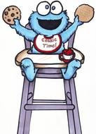 happy Baby Cookie Monster on chair, drawing