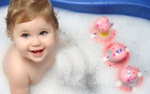 cute bay taking bath