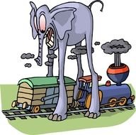 cartoon elephant and train