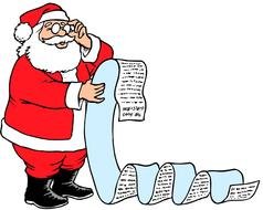 Santa Claus reads very long letter, Clip Art