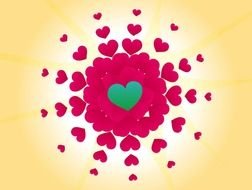 painted cluster of pink hearts around green
