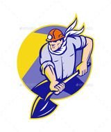 Characters People Retro Coal Miner With Hardhat Digging Mining