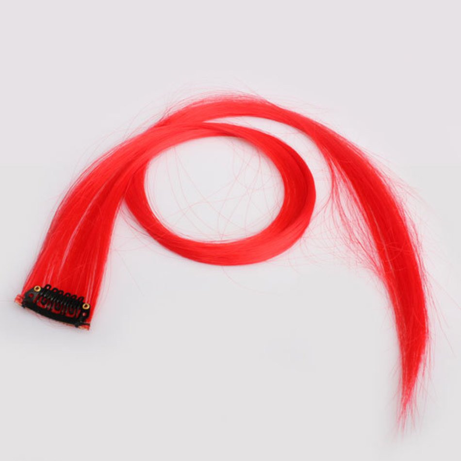 Women Red Fashion Colored Long Synthetic Clip In False Hair Extensions