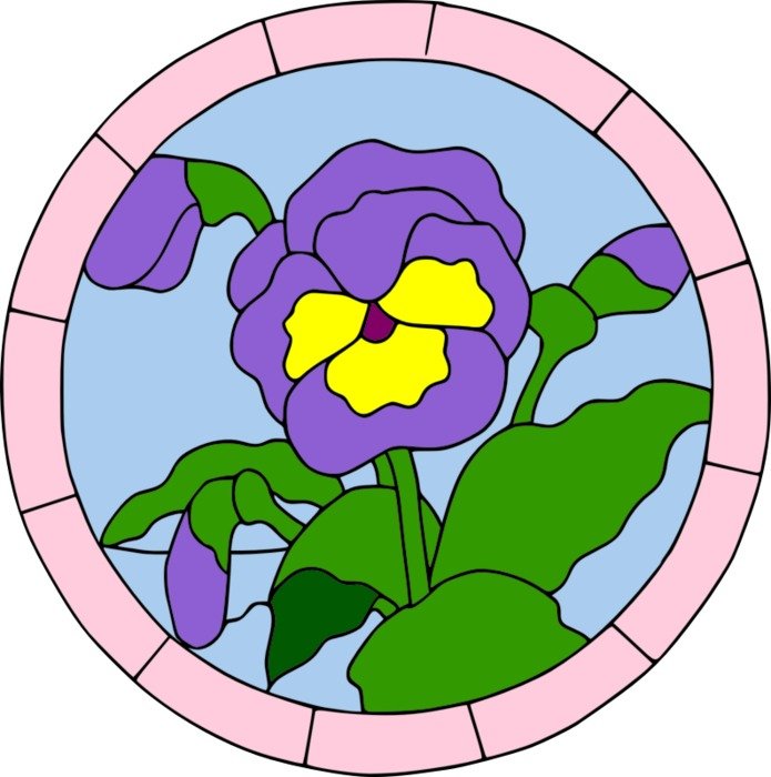 stained glass with pansies