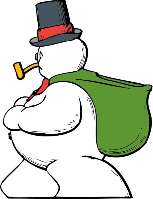 nowman with a green bag and a pipe instead of a nose