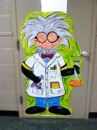 drawing of a mad chemist in a laboratory