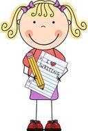Writing girl drawing Clip Art
