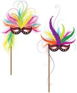 two Mardi Gras Mask on sticks, Clip Art