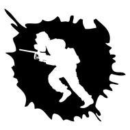 white silhouette of a soldier on a black blot