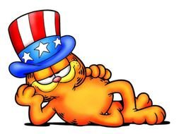 painted cat Garfield in the American hat