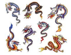 colored tattoos in the form of chinese dragons