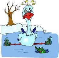 drawing of a fallen swan on a skating rink