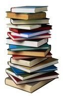 photo of a stack of books on a white background