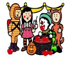 cartoon people in costumes on Halloween party, Clip Art