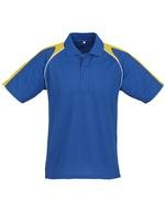 blue t-shirt with yellow stripes
