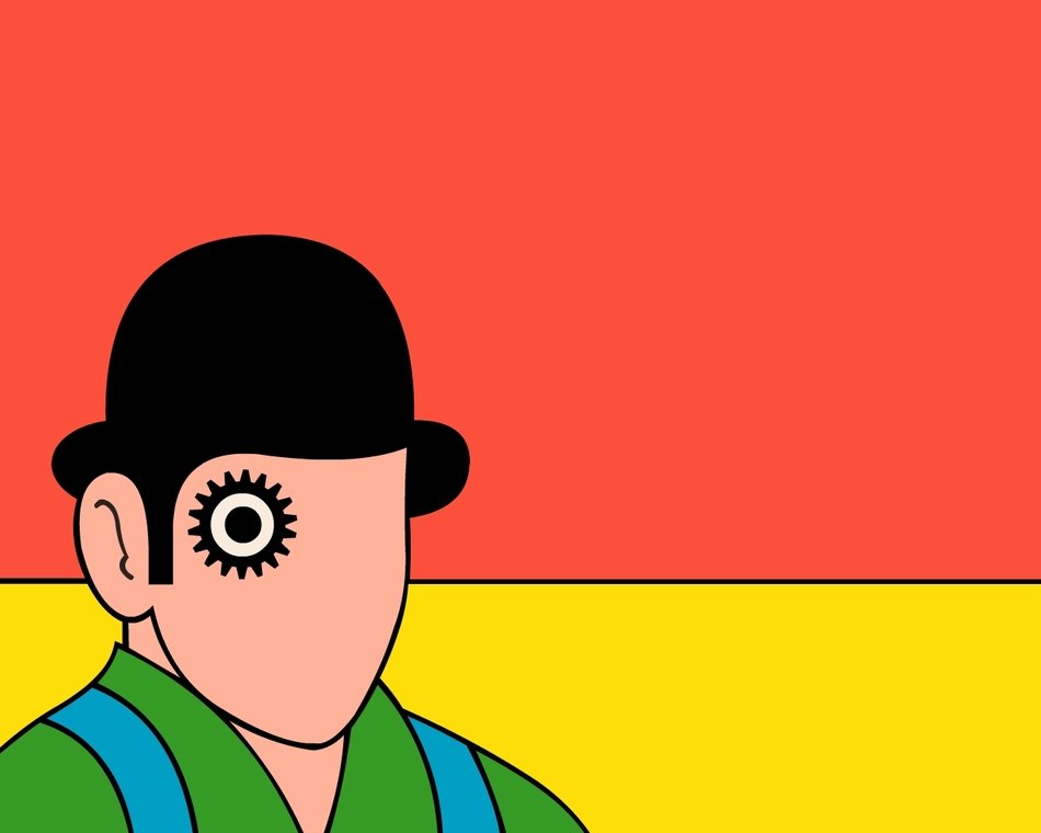 Clockwork in male head, colorful drawing