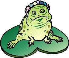 Cartoon Frog in wreath On Lily Pad, Artwork