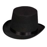 black top hat with black ribbon