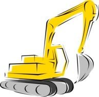 painted yellow excavator with a gray bucket