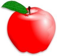 red apple with green leaf