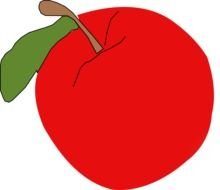 drawing of a big red apple with a green leaf