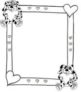 black and white picture frame with drawings of hearts and animals