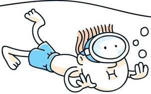 Cartoon man Swimming in mask underwater