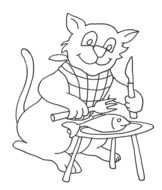 Cat Eating Fish Clip Art