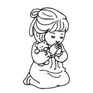 black and white drawing of a praying girl