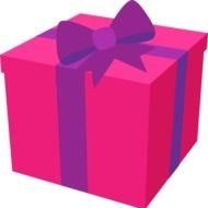 pink gift with purple ribbon on a white background