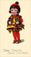 girl with decorations for christmas on greeting card