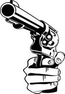 black and white picture of a pistol in a manâs hand