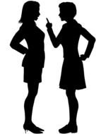 silhouettes of two women on a black background