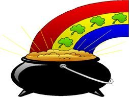 painted pot of gold and rainbow