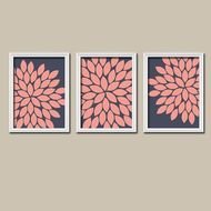 Wall Art Canvas Artwork Navy Coral Pink Flower Burst By TrmDesign $29